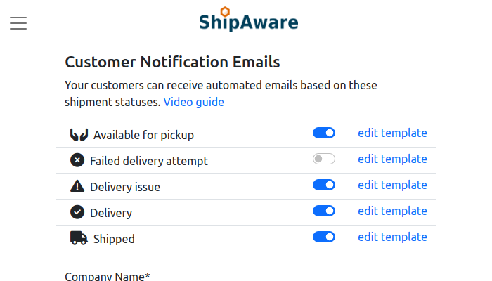 customer shipping email notifications